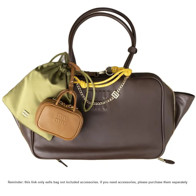 MIU MIU Beau Calfskin Handbag Medium Size Women's Heather Wood Color-7