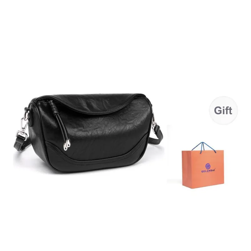GELANDAI Cow Leather Shoulder Bag Crossbody Bag Women's Black/Chocolate-7