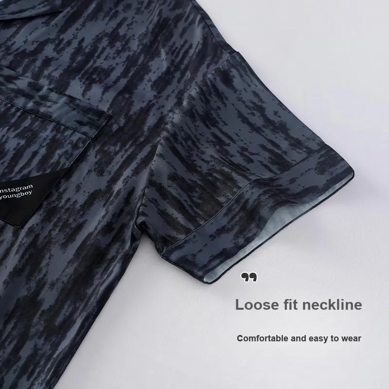 Colorful Pajama Set Men's Dark Blue-3