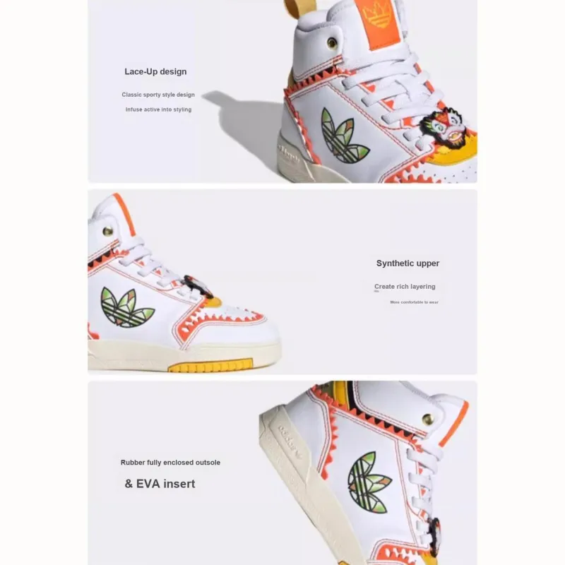 Adidas Originals Drop Step Abrasion Resistant High Top Kids' Skateboarding Shoes White Orange Kids-1