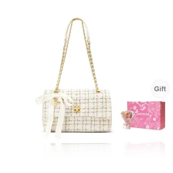 JUST STAR Tweed Shoulder Bag Women's White Black Blue