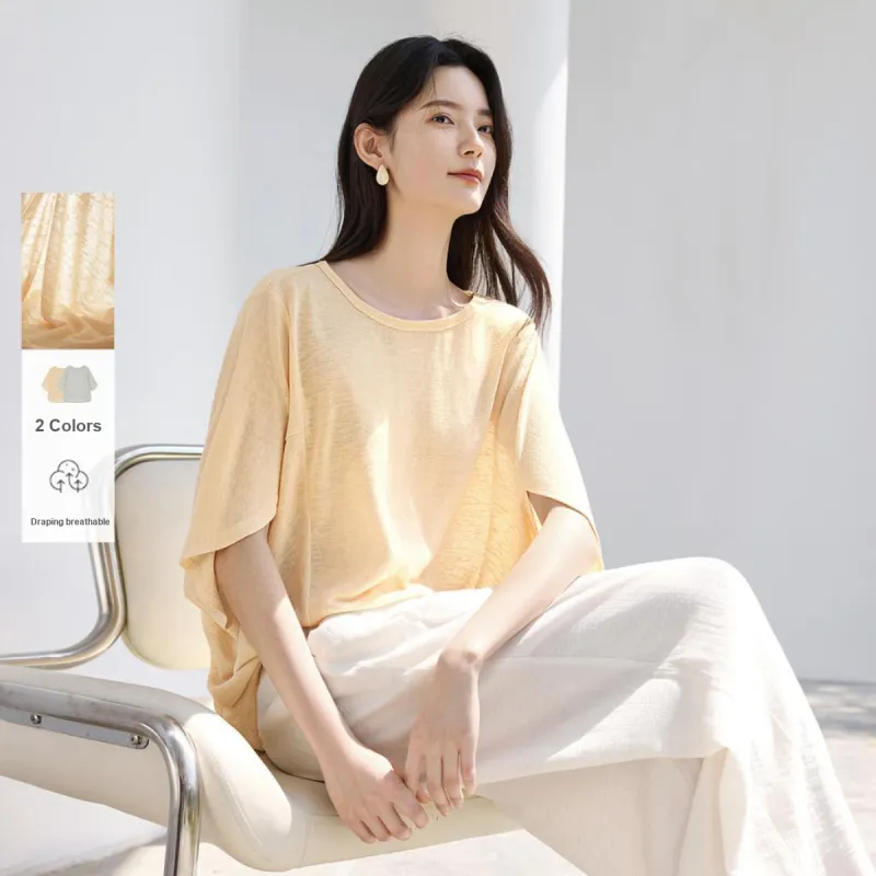 IHIMI T Shirt Women's Light Orange Yellow-2