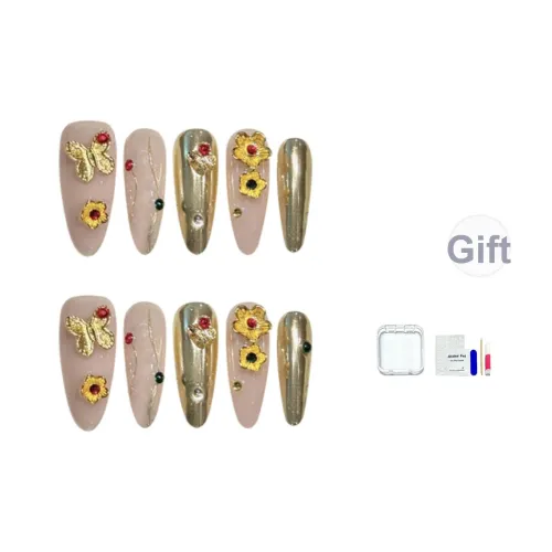JINGCHANXUE Ручной Human Богатство Цветочный дизайн False Nail Длинный Роскошь Jump Цвет Flashing 20мм