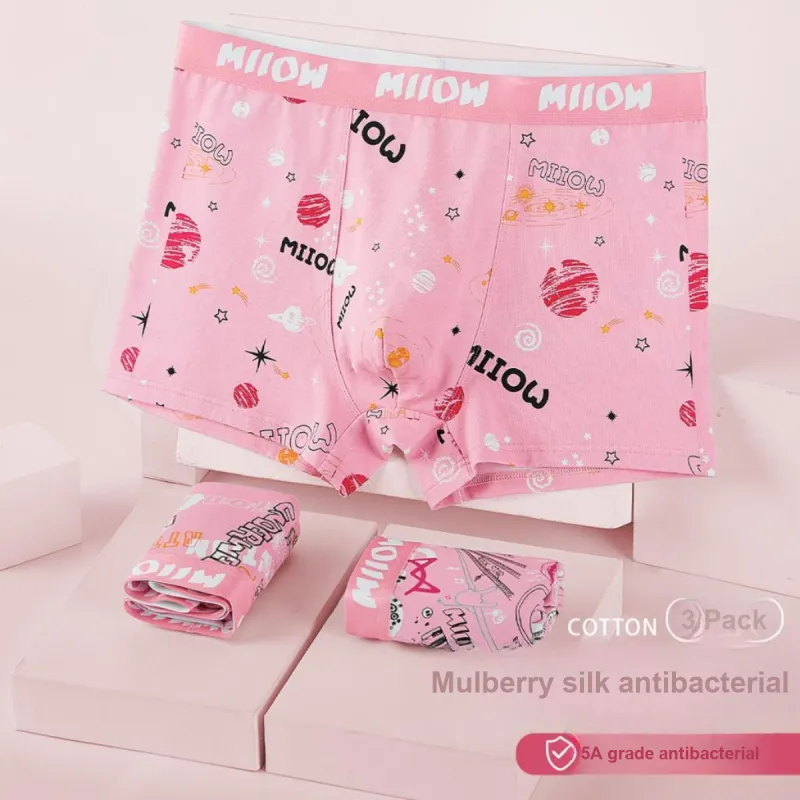 MIIOW Underpants Niche Fashion Design Sensation, Skin Friendly Comfortable Soft Versatile Men's 3 Pack Tough Guy Pink-4