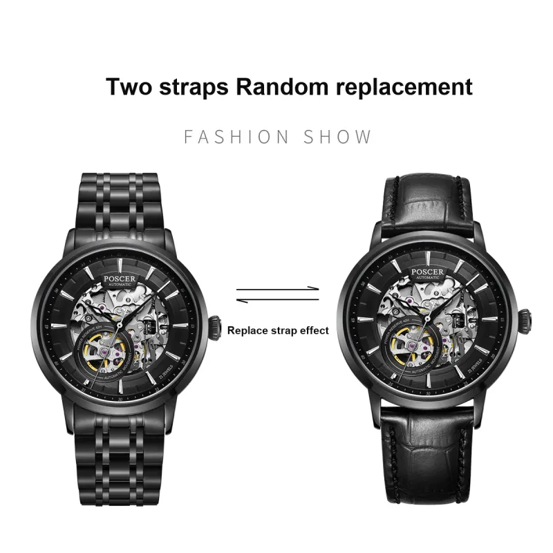 POSCER Automatic Mechanical Movement Watch Men's Watches Black Dial-6