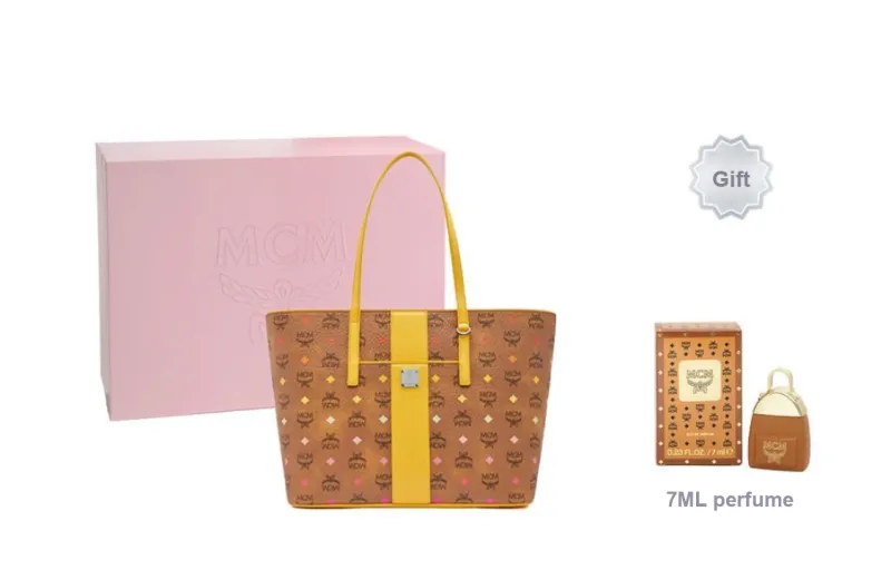 MCM Cow Leather Tote Bag, Shopping Bag, Handbag, Shoulder Bag Medium Size Women's Iris Yellow-5