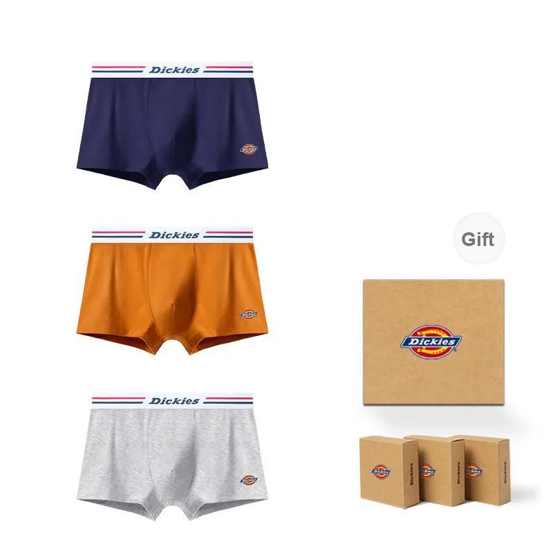 Dickies Underpants Men's Seamless Print LOGO Breathable Skin Friendly Sports Square Panty Gift Box Combo Set-27