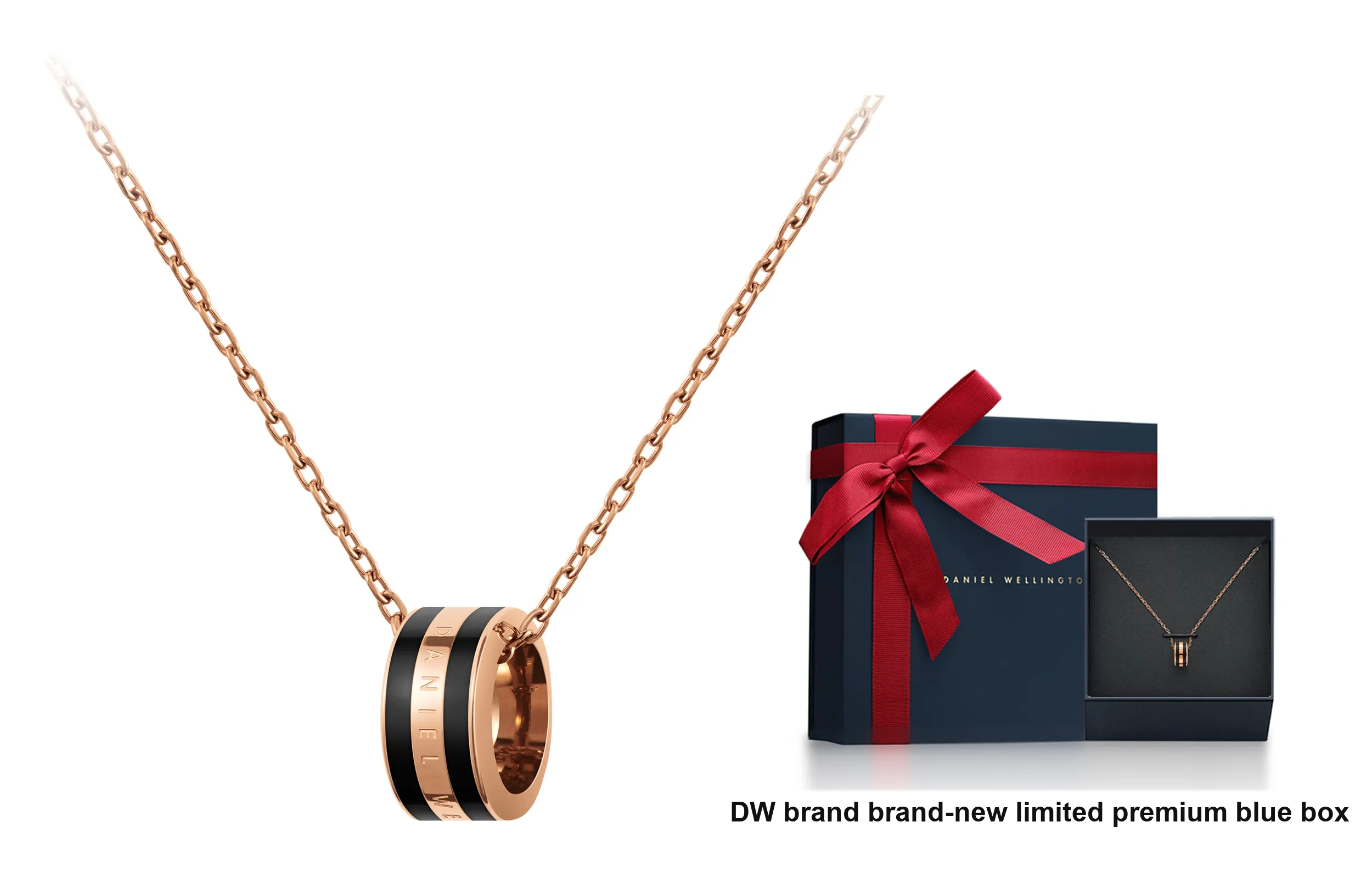 Daniel Wellington Alloy Necklaces Unisex Rose Gold Eye Catching Black Contrast