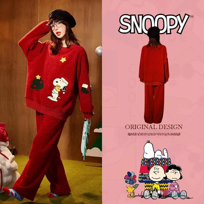 Gongdie x SNOOPY/ Pajama Set Unisex Red-1