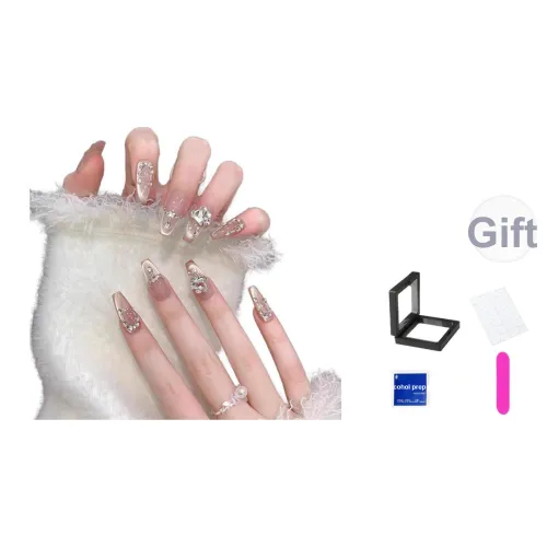 XNTX Гуайява Кошачий глаз Роскошь Премиум Сверкающий страз False Nail Средний LADDER Розовые оттенки Телесный Coquette