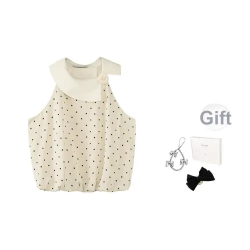 Fstudio Корейский Сладкий стиль Гороховый узор Без рукавов КРОП ТОП Женский