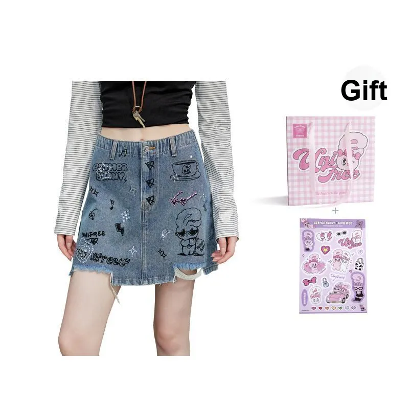 UNIFREE x AISILEXIAOTU LIANMINGKUAN Denim Short Skirts Women's Blue