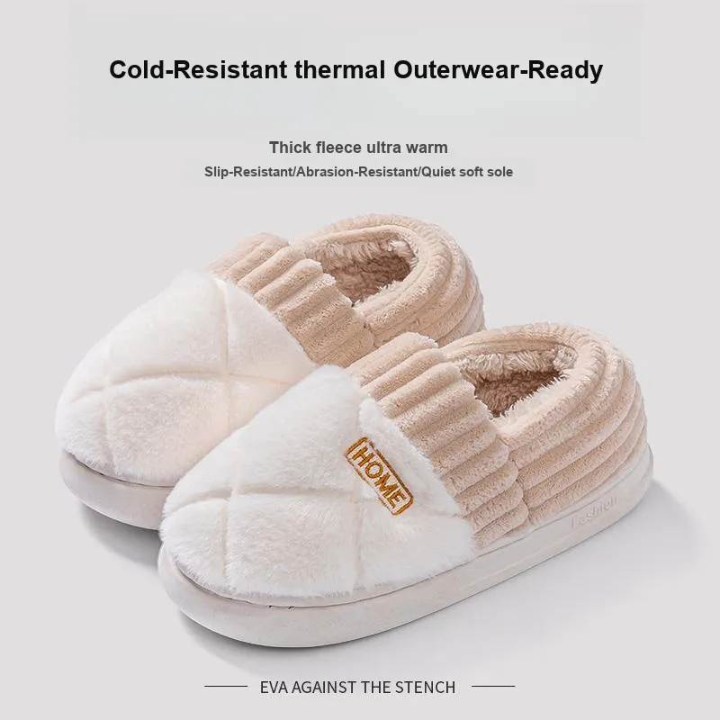 Foot Recreation Winter Solid Color Heel Covered Short Plush Platform Minimalist Style Cotton Slippers Unisex-3
