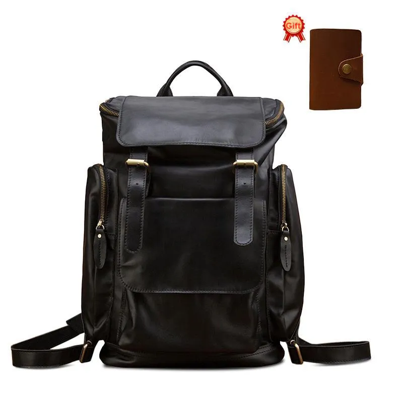 Simple&nature Cow Leather Travel Backpack Regular Men's Black