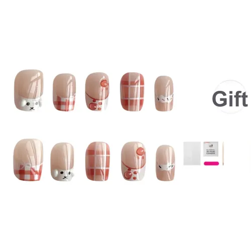 JIABITU Кошачий глаз Клетчатый Щенок False Nail Короткий LADDER Красный Однотонный Мультяшный