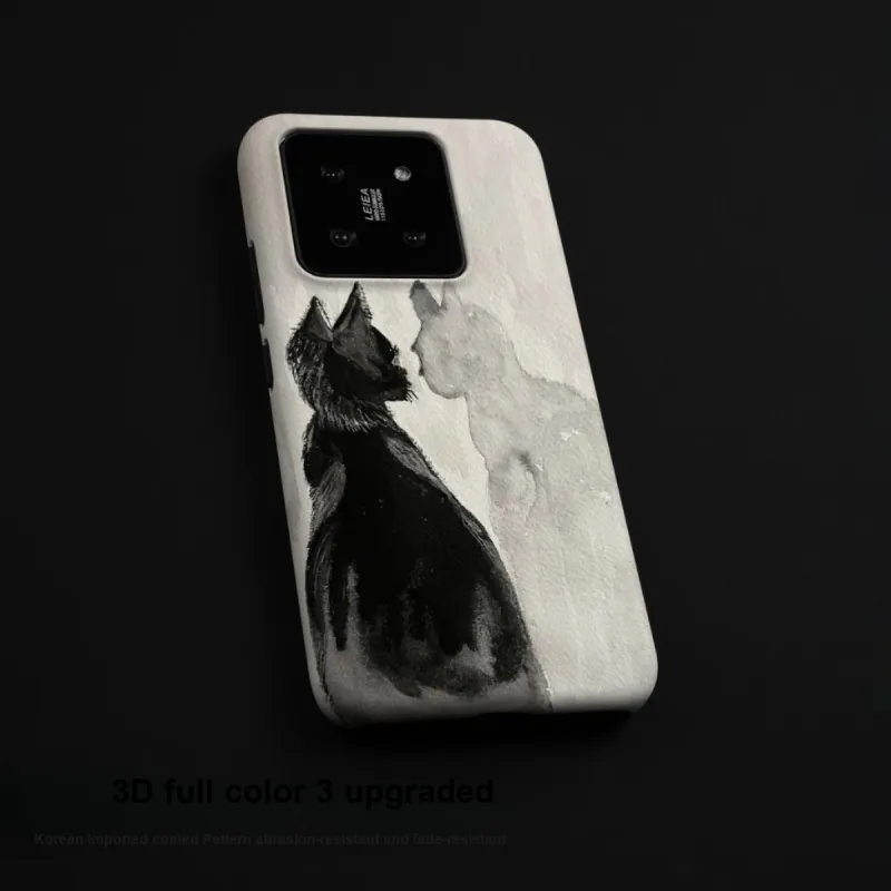 Keshami PC Material Fully Enclosed Impact Resistant Matte Watercolor Cat Phone Cases Suitable For Xiaomi 14/14pro-5
