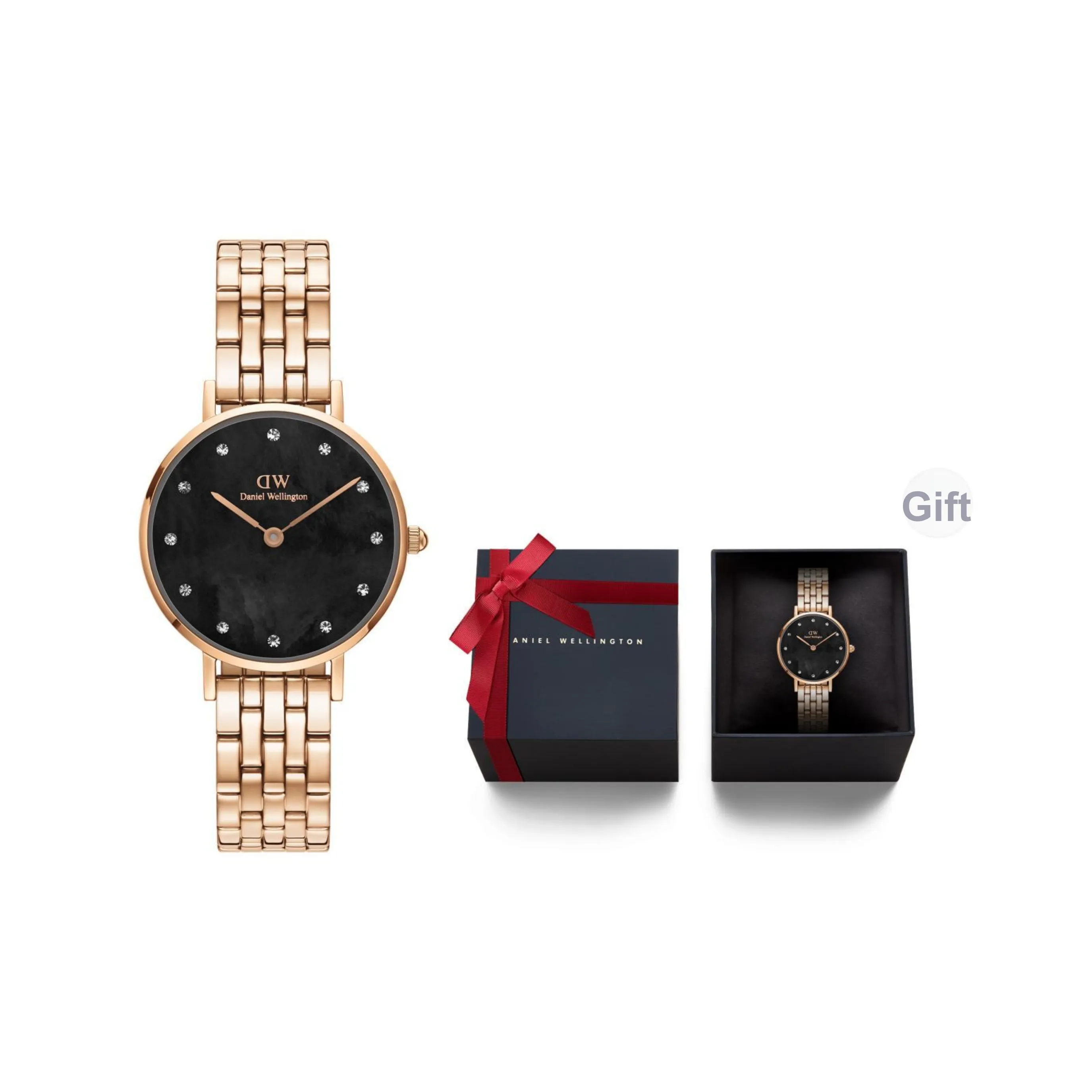 Daniel Wellington Женские часы Кварцевый механизм Ремешок из нержавеющей стали 28 мм Черный циферблат