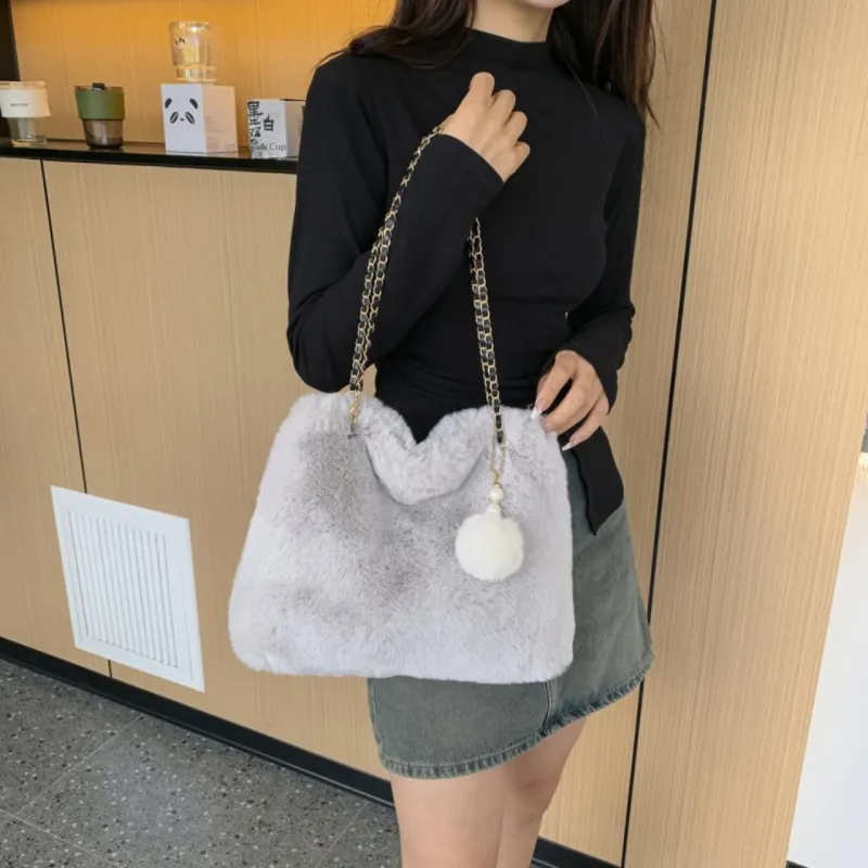 GOX Faux Fur Crossbody Bag, Shoulder Bag Regular Women's White/Gray/Black/Khaki/Pink-10