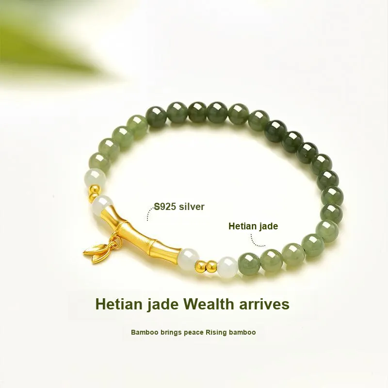 JINLIUFUJIXIANG Hetian Jade Bracelets Pale Greenish White Jade Unisex-2
