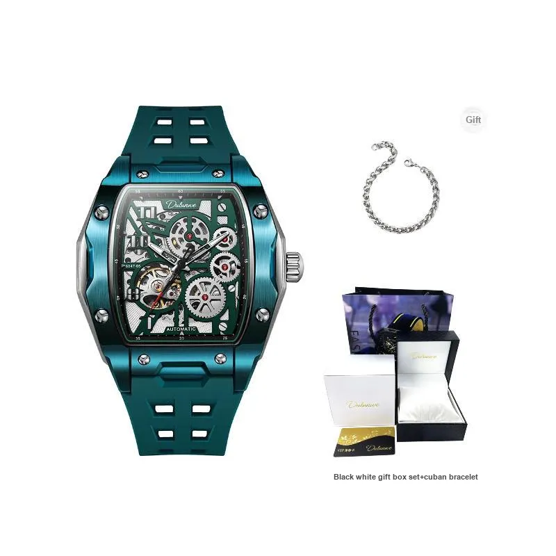 Dulunwe Automatic Mechanical Movement Silicone Strap Watch Men's Watches White Dial-10