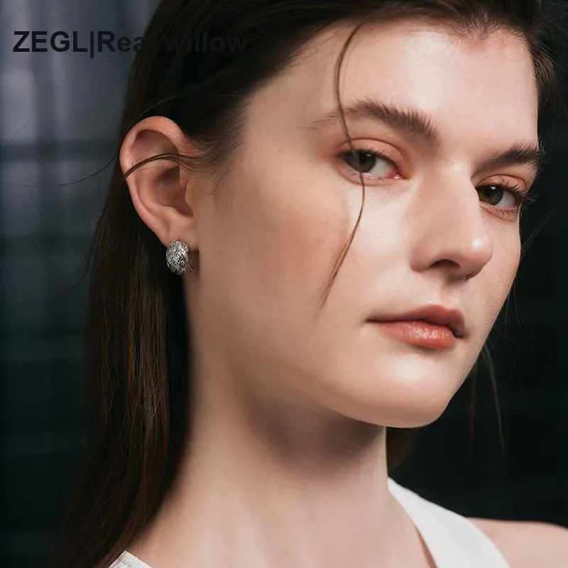ZEGL S925 Silver Stud Earrings Women's-3