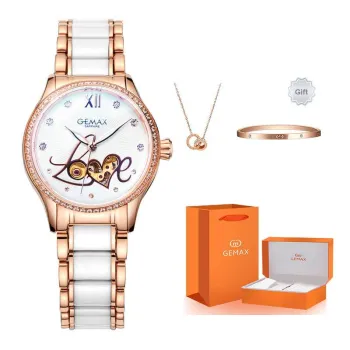 GEMAX Wrist Watch Automatic Mechanical Movement Ceramic Strap Watch Women's Watch White Dial
