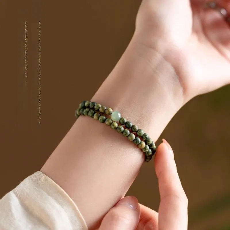 GUMUJIANG Green Sandalwood Beaded Bracelet Buddhist Bead Bracelet Women's-2