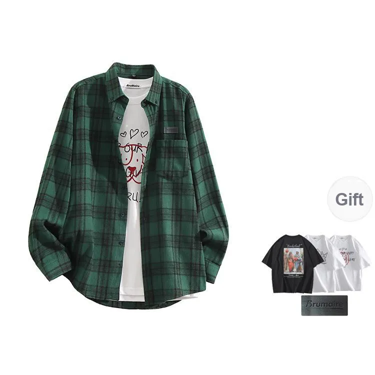 BRUMAIRE Shirt Unisex Ink Green Plaid Comes With Brooch+Sweatshirt-0