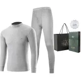 Men's Mock Neck Clothing Sets (Light Heather Gray) 100% cotton Skin-Friendly/3A Antibacterial