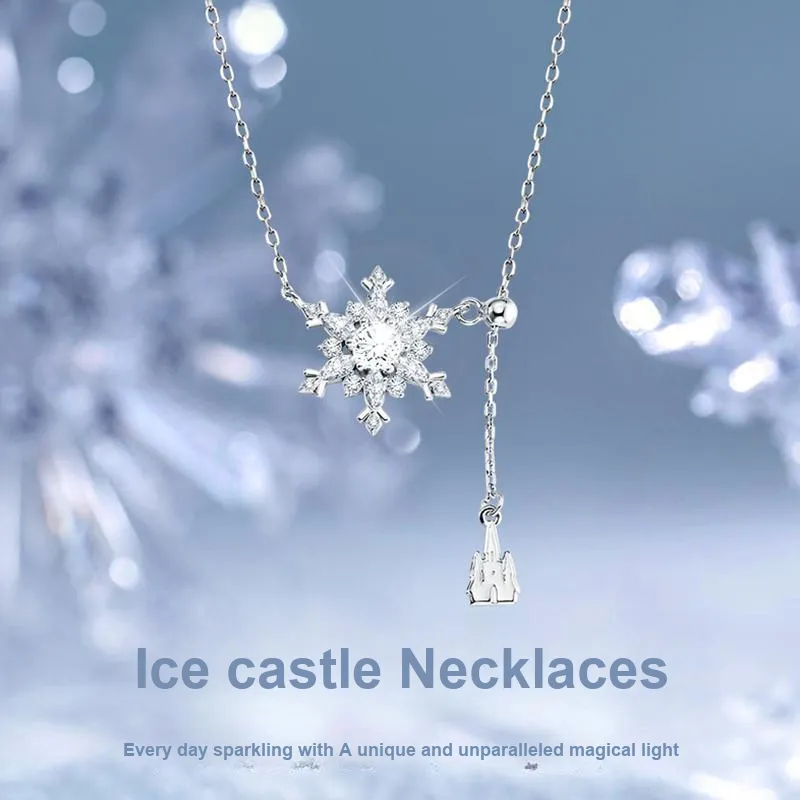 Disney S925 Silver Snowflake Necklace Women's-9