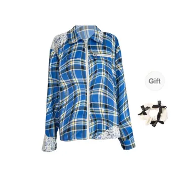 TURN UP Shirt Women's Blue+Bowknot Hair Tie Comes With