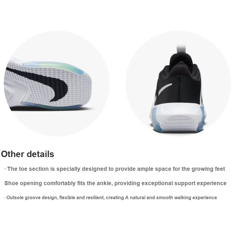 Nike Game Ready Cushioning, Wear Resistant Low Top Children's Basketball Shoes White Black Blue Unisex-2