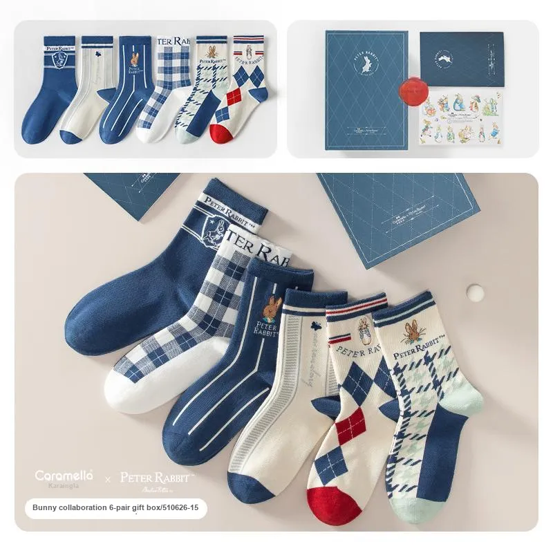 Caramella x Peter Rabbit Mid Calf Socks Unisex 6 Pack Red-17