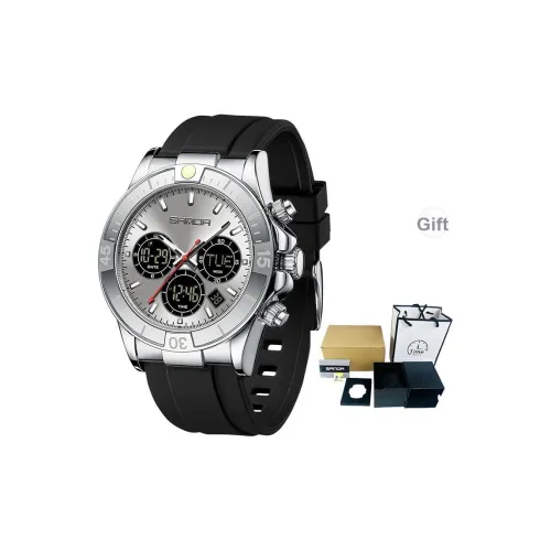 Sanda Электронный + Кварцевый механизм Силиконовый ремешок Часы Мужские Черный циферблат