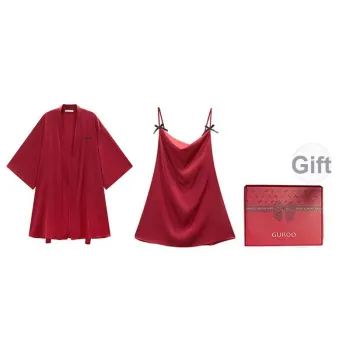 GUKOO Bath Robes Women's Gift Box Set Included Persimmon Red