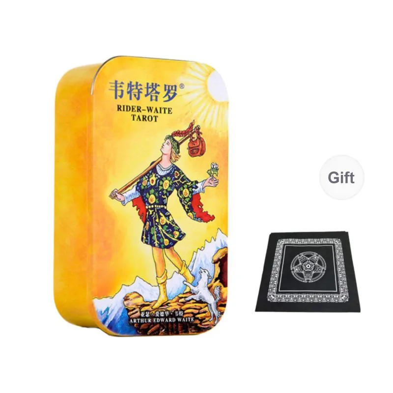 A Little Tide To Play Iron Box Classic Tarot, Portable Mini Full Set, Wite Tarot With Instruction Board Games-1