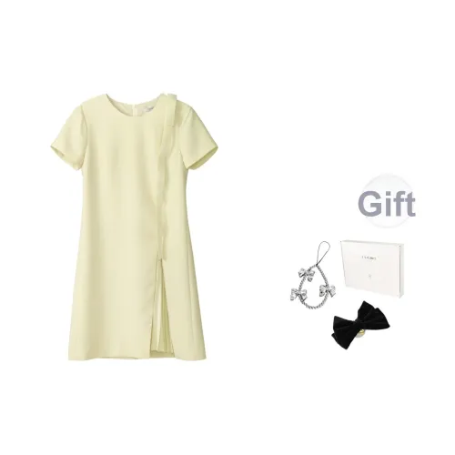 Fstudio Корейский стиль Мягкий И Элегантный Комплект с Круглым вырезом Дизайн И С складками Короткий рукав Платье Женское