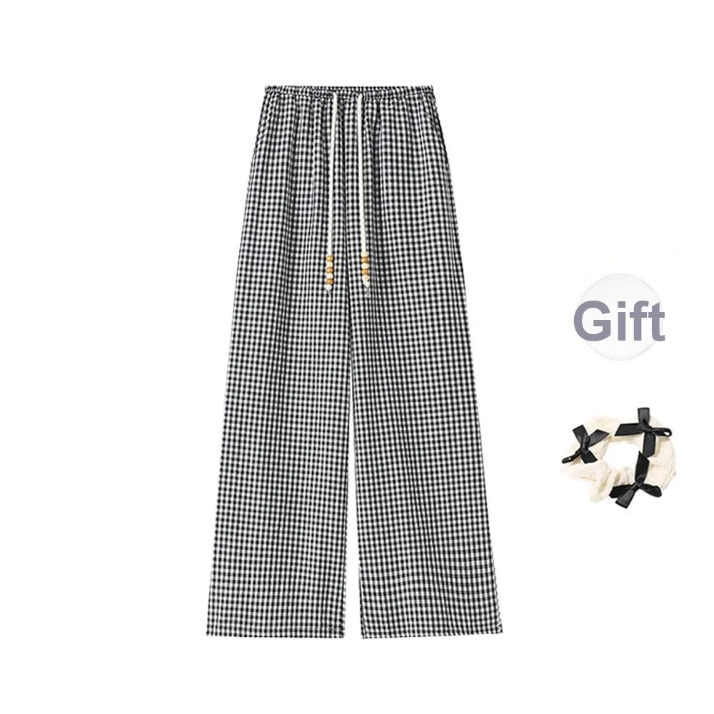 TORIGHT Casual Pants Women's Plaid+Bowknot Hair Tie Comes With