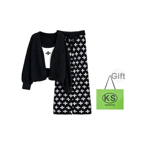 Kosrood Пижамный комплект Осенний и Зимний Женский Черный