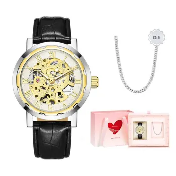 MELSMAO Semi-Automatic Wrist Watch Mechanical Movement Leather Watch Bands Watch Men's Watches Cut-Out Dial