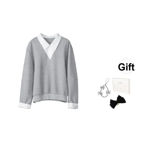 Fstudio Осенний Корейский стиль Mock Два предмета Пэчворк Преппи стиль Длинный рукав Коммутирование Толстовка Женские