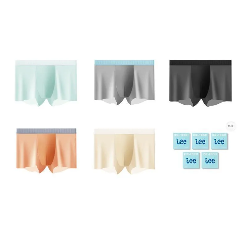 Lee Cool Ice Silk Underpants Men's Cool Seamless Breathable Quick Dry Boxer Shorts 5 Pack Independent Gift Box Set-6