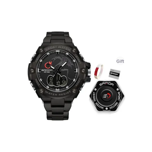 Sanda Электронный + Кварцевый механизм ремешок из нержавеющей стали мужские часы черный циферблат