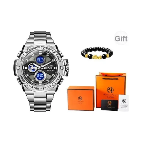 AIYISHI Электронный + кварцевый механизм ремешок из нержавеющей стали унисекс серебристый циферблат