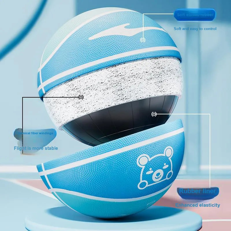 Erke Cute Bear Collection Rubber Basketball Blue Size 4 Ball/Size 5 Ball Training Competition Kids'-4