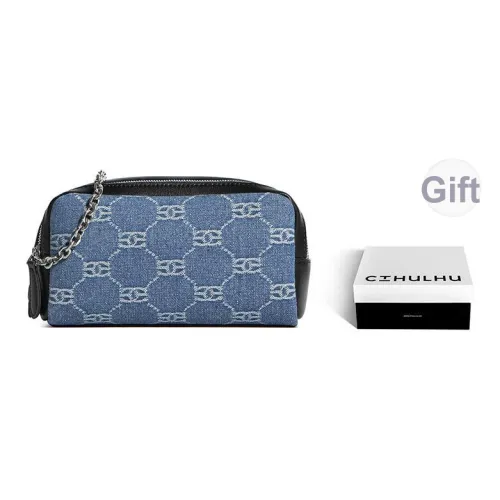 Cthulhu Спилок коровьей кожи Классический Деним Пэчворк Сумка с цепочкой Маленький Женские Синий Черный