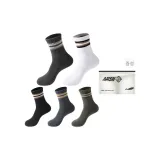 남성 크루 삭스 5팩 세트 쇼핑백 (1 아미 그린, 1 다크그레이, 1 블루, 1 블랙, 1 화이트)