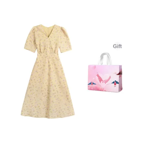 AURORA MUSE Короткий рукав Платье Женское Светло-желтое