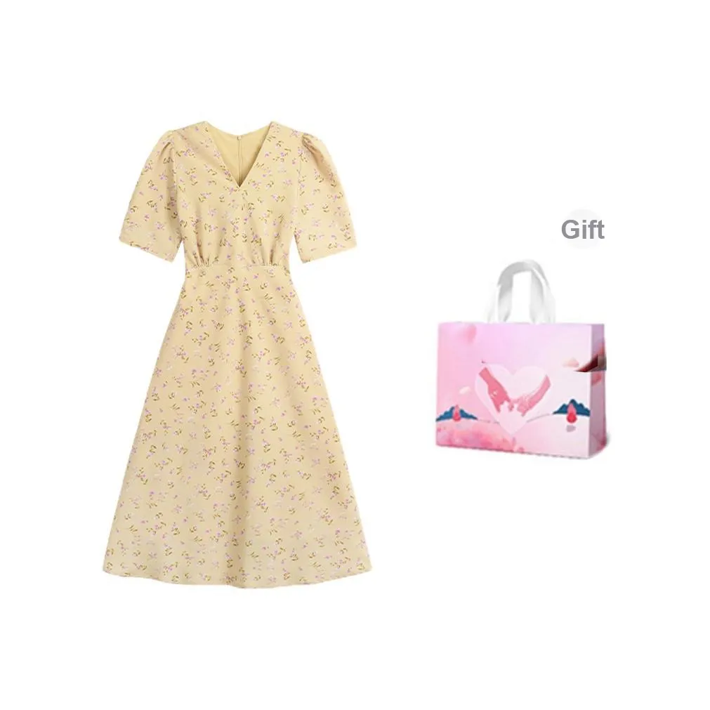 AURORA MUSE Короткий рукав Платье Женское Светло-желтое