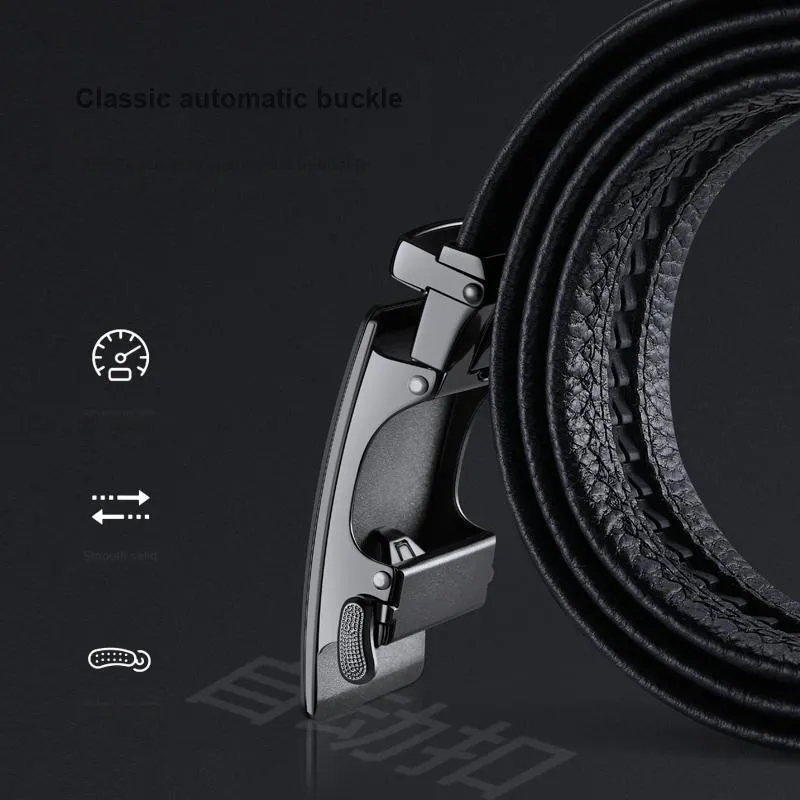 AOKANG Cow Leather Belts Men's Black Width 3.5cm-4